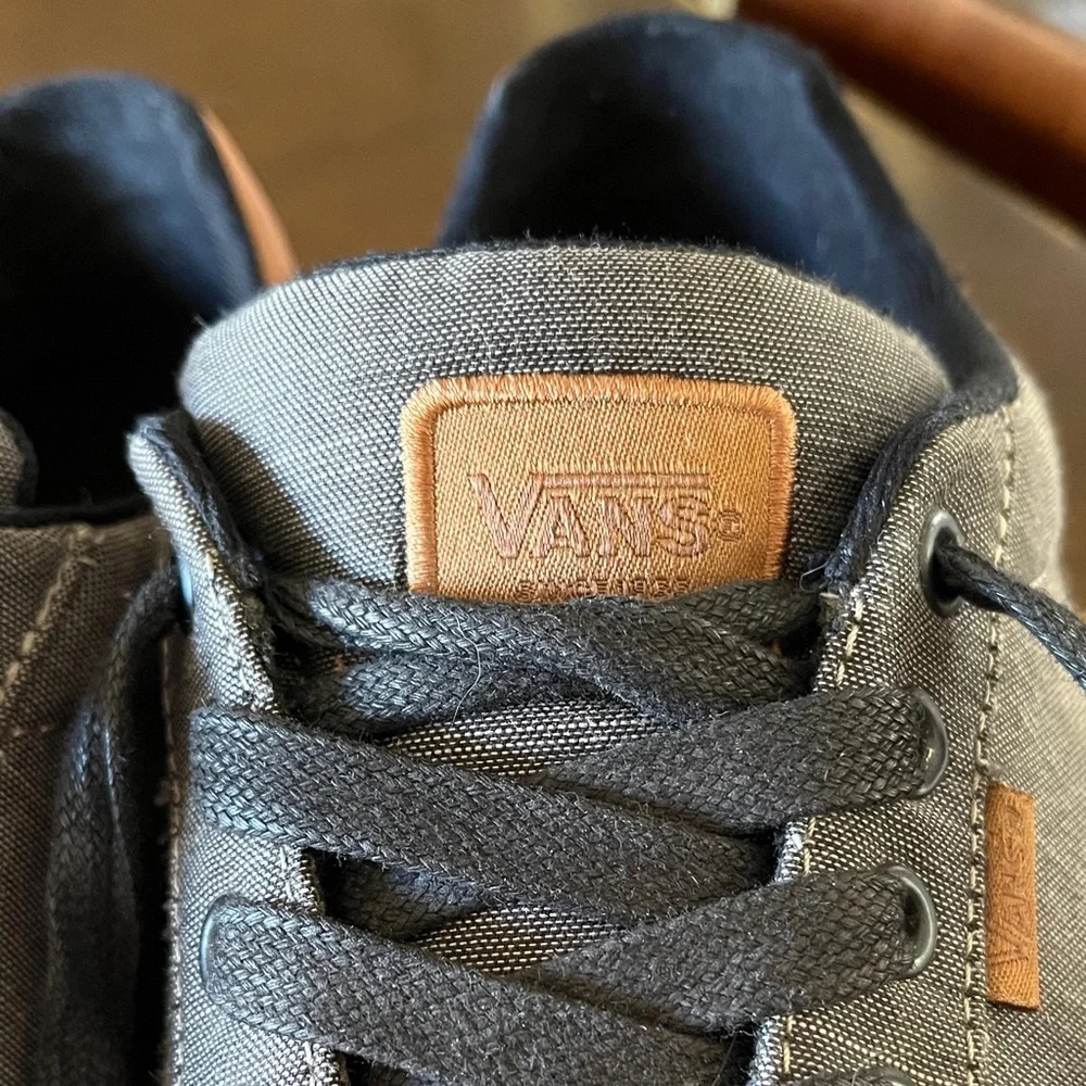 Vans Gray Canvas Low-Top Sneakers with Black Laces and Tan Heel Patch